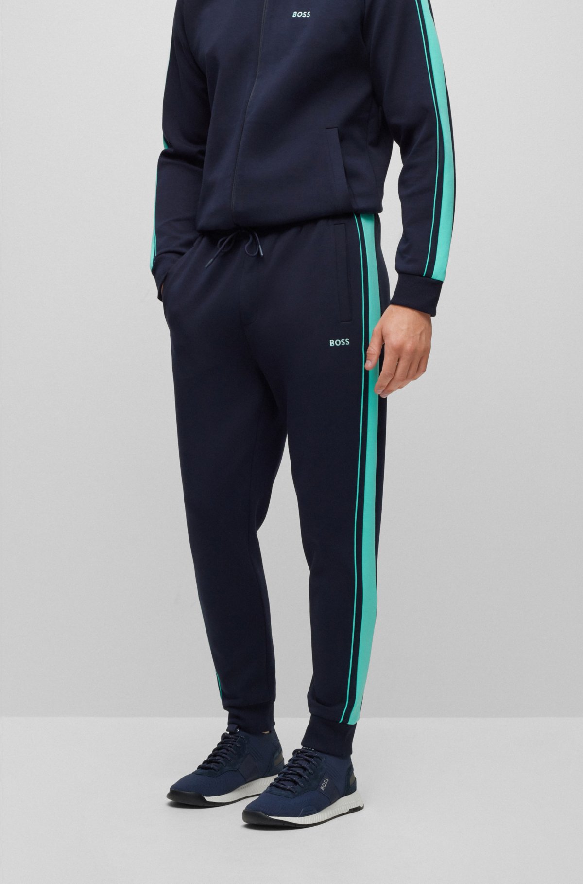 BOSS - Cotton-blend tracksuit with contrast branding and piping