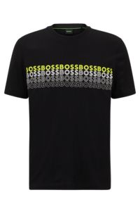 Crew-neck T-shirt in cotton with multi-colored logos, Black