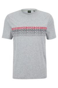 Crew-neck T-shirt in cotton with multi-colored logos, Light Grey