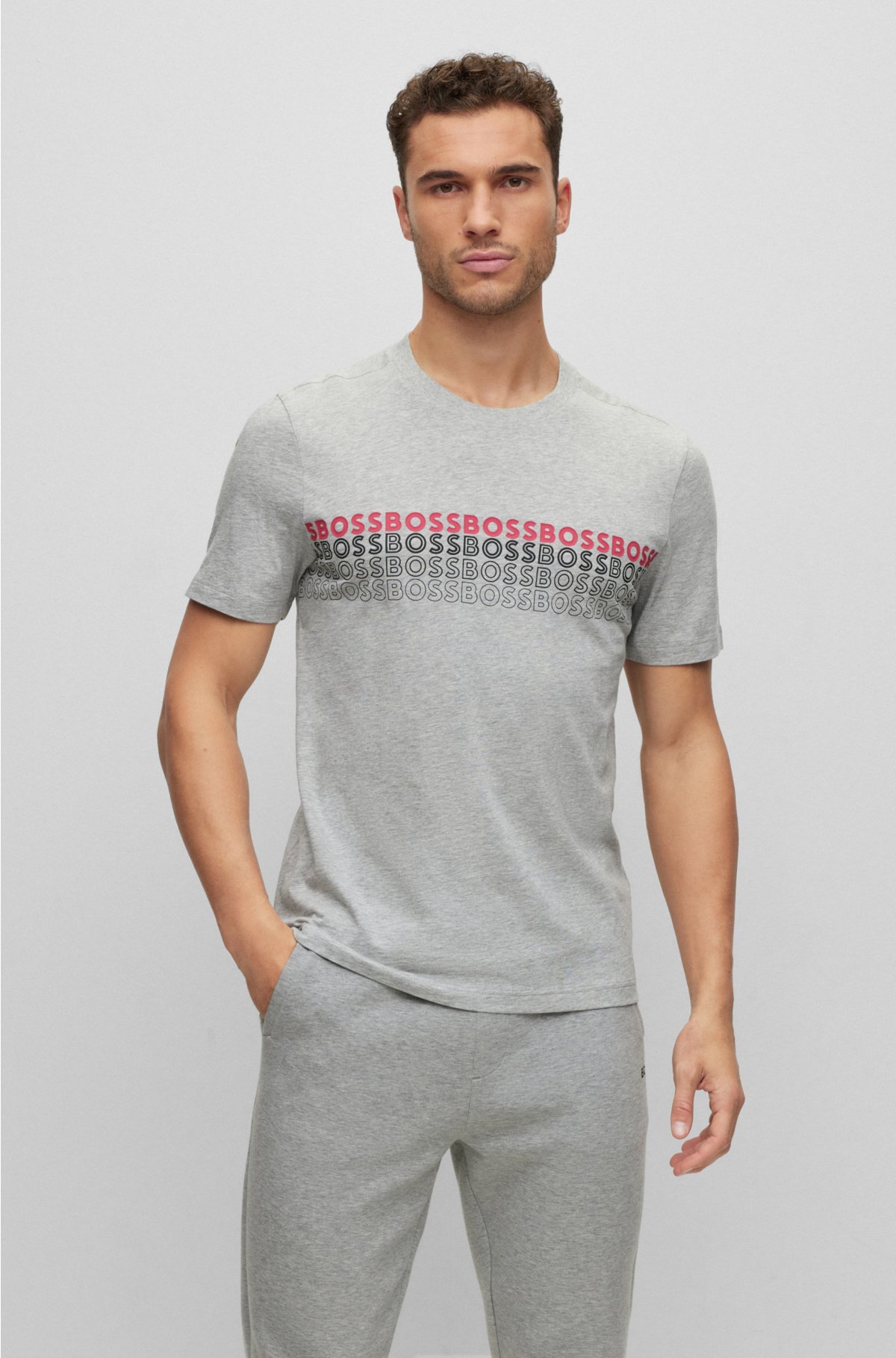 BOSS - Crew-neck T-shirt in cotton with multi-colored logos