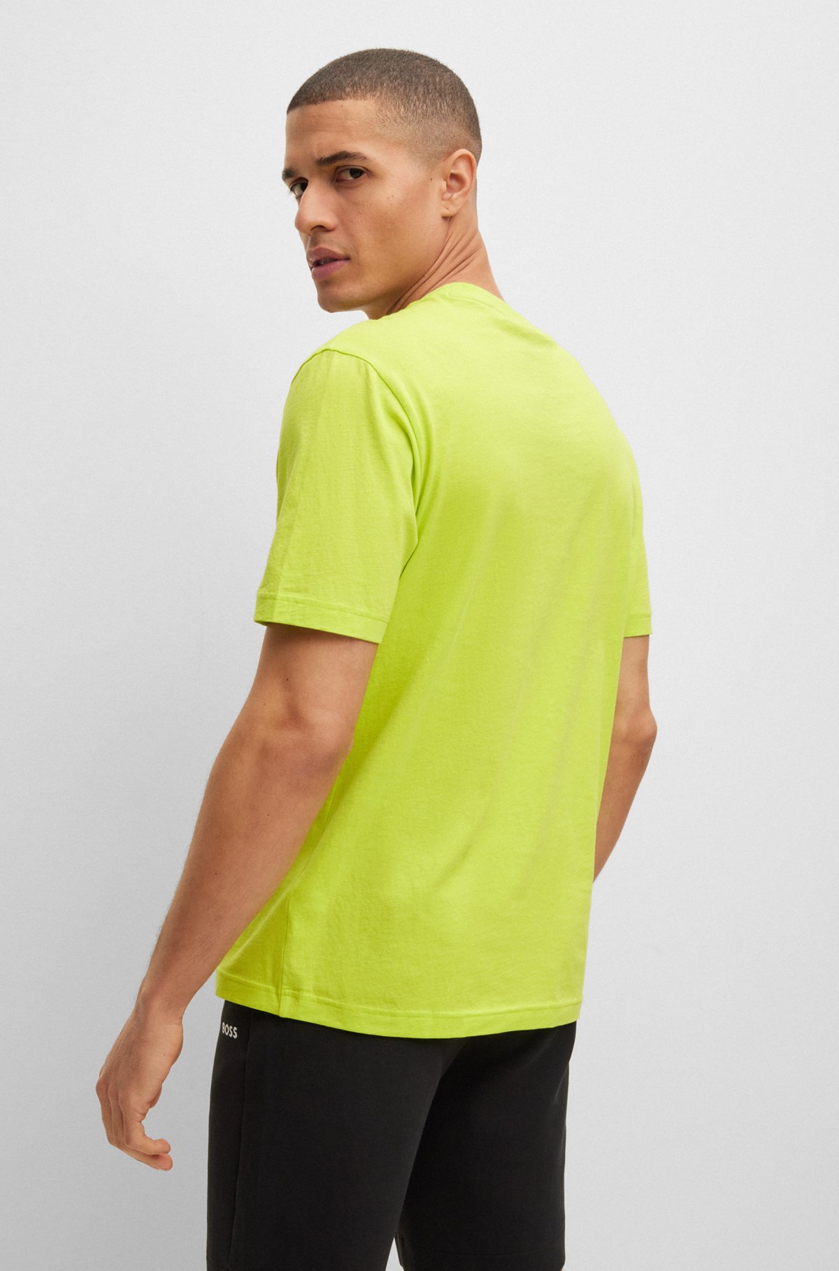 Crew-neck T-shirt in cotton with multi-colored logos, Green