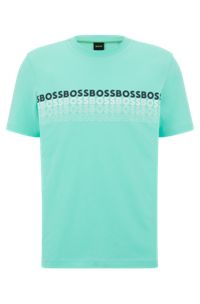 Crew-neck T-shirt in cotton with multi-colored logos, Light Green