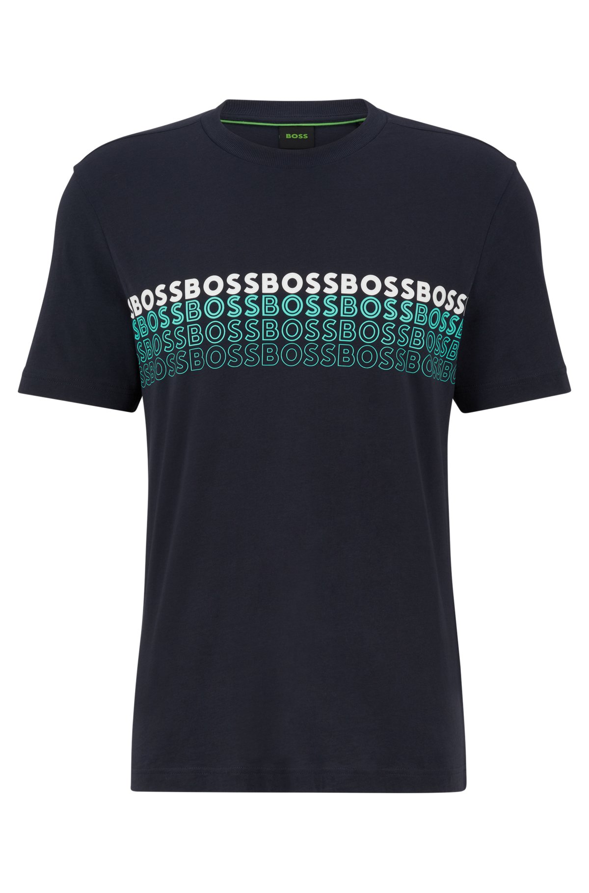 Crew-neck T-shirt in cotton with multi-colored logos, Dark Blue