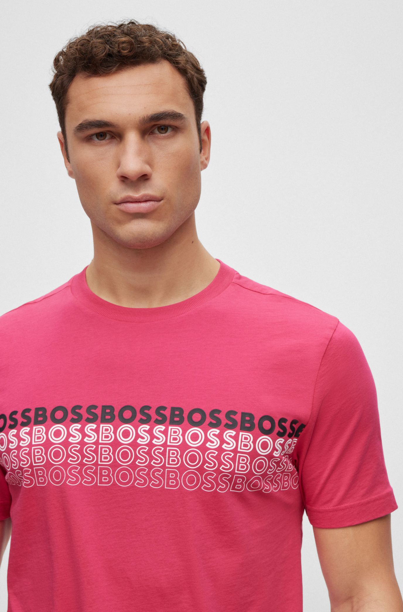 BOSS Crew neck T shirt in cotton with multi colored logos