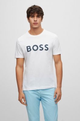 Hugo Boss Crew-neck T-shirt In Cotton Jersey With Logo Print In White