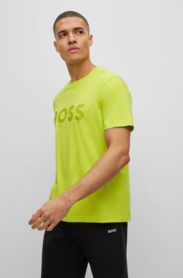 Hugo Boss Crew-neck T-shirt In Cotton Jersey With Logo Print In Green