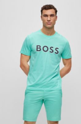 Hugo Boss Crew-neck T-shirt In Cotton Jersey With Logo Print In Light Green