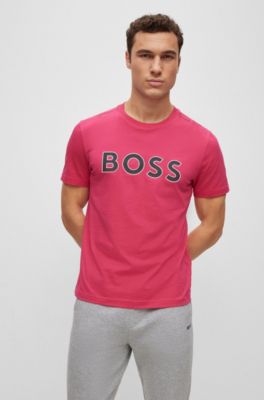 Hugo Boss Crew-neck T-shirt In Cotton Jersey With Logo Print In Pink