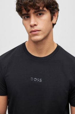 BOSS - Stretch-cotton regular-fit T-shirt with logo tape