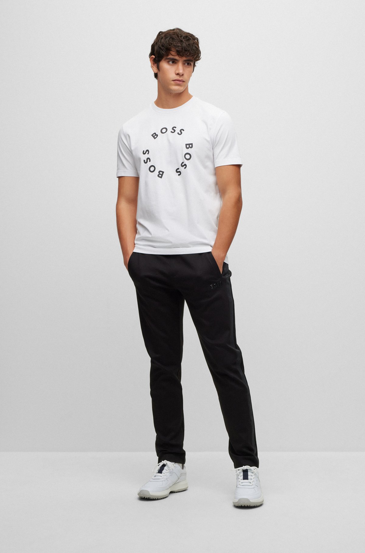 BOSS - Stretch-cotton T-shirt with circle logo prints