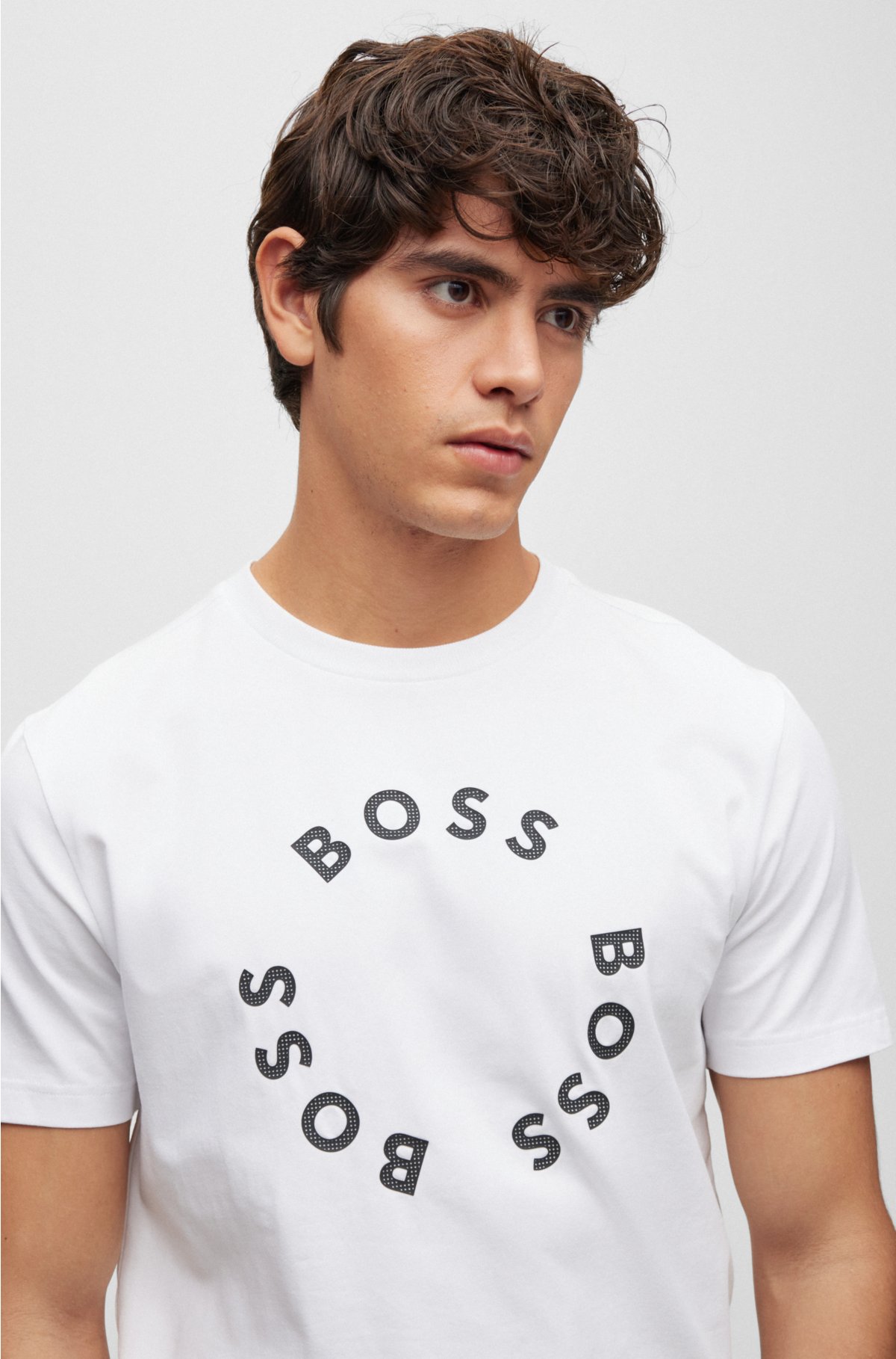 BOSS - Stretch-cotton T-shirt prints logo with circle
