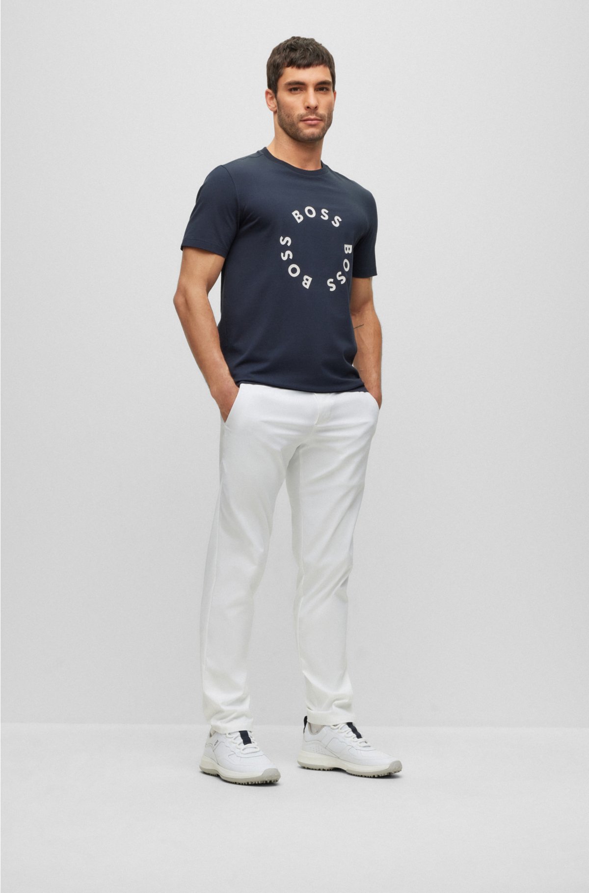 BOSS - Stretch-cotton T-shirt logo with prints circle