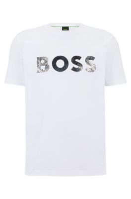 BOSS - Dressing gown in cotton jersey with foil-print logo