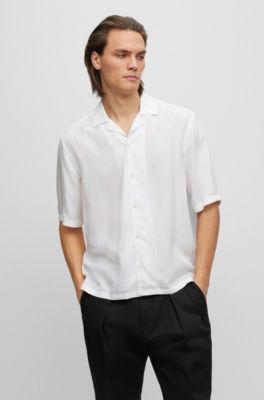 Hugo Boss Regular-fit Short-sleeved Shirt With Camp Collar In White