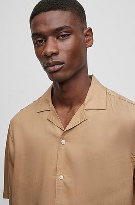 BOSS - Regular-fit short-sleeved shirt with camp collar