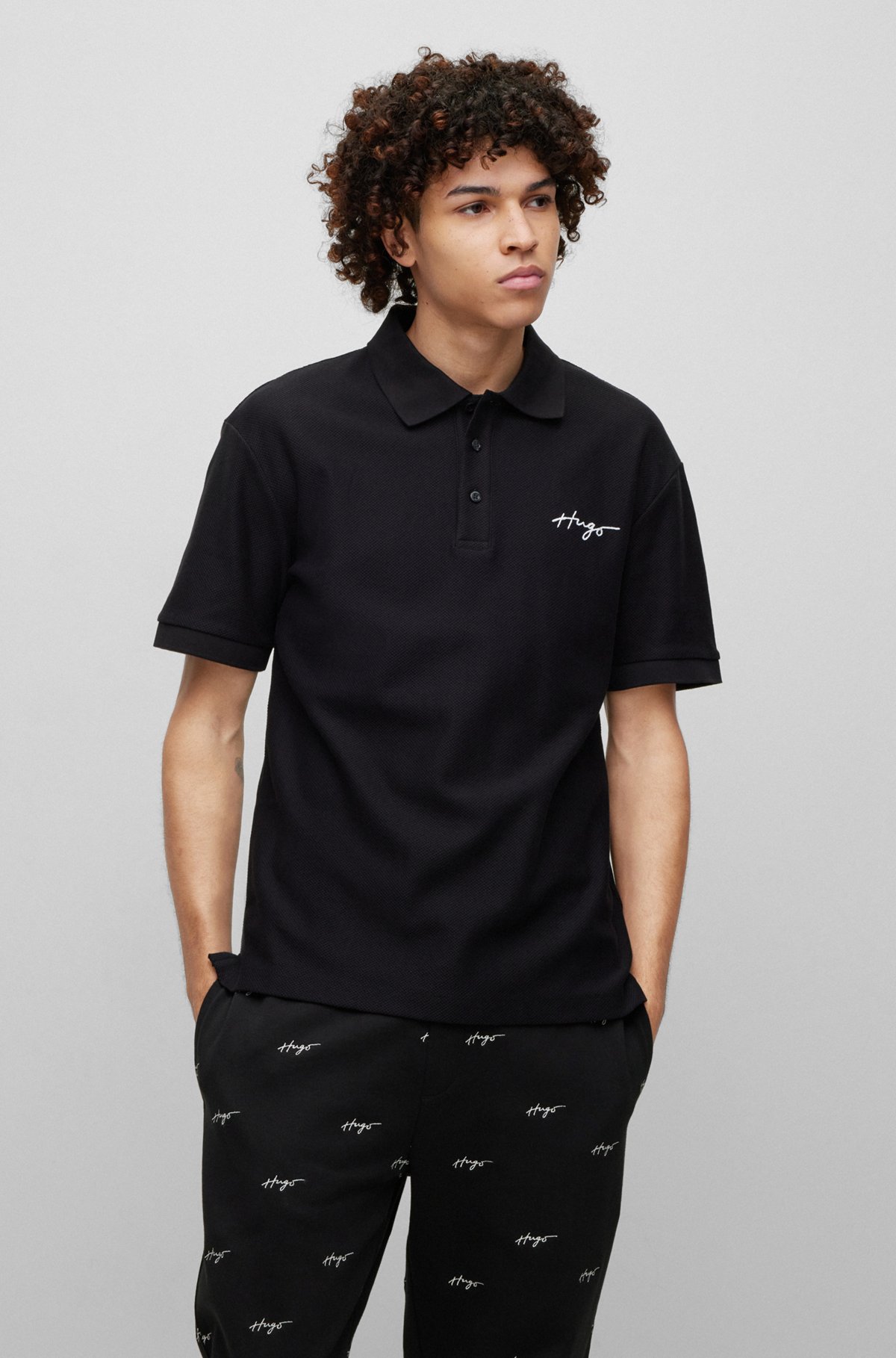 HUGO - Cotton-piqué polo shirt with handwritten logo