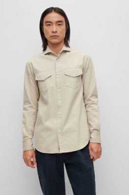 Hugo Boss Relaxed-fit Shirt In Italian-made Cotton Twill In Light Beige
