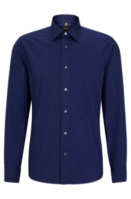 Shop Hugo Boss Relaxed-fit Shirt In Washed Italian Satin In Dark Blue