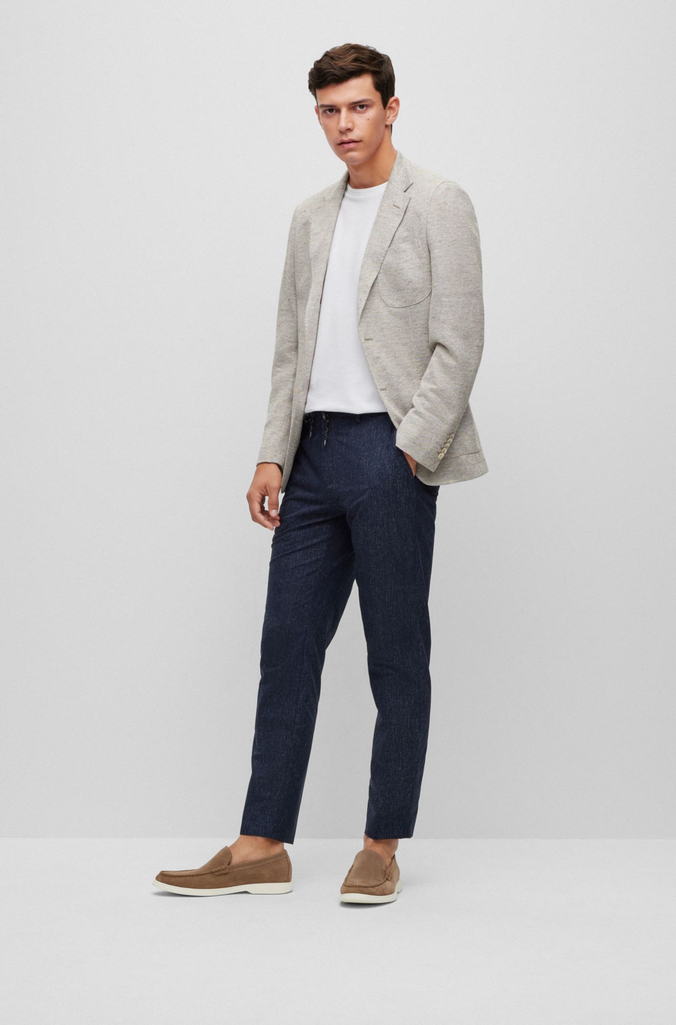 BOSS Slim fit jacket in a melange linen blend