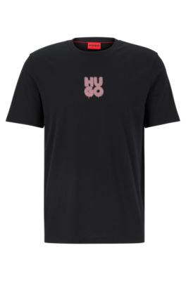HUGO - Slim-fit T-shirt in cotton with logo print - Black