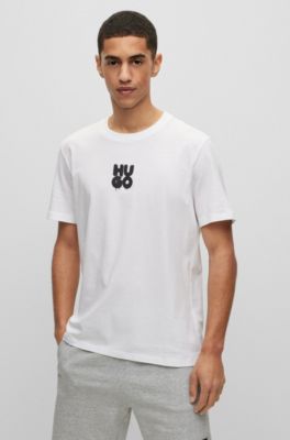 Hugo Cotton-jersey T-shirt With Graffiti-style Stacked Logo In White
