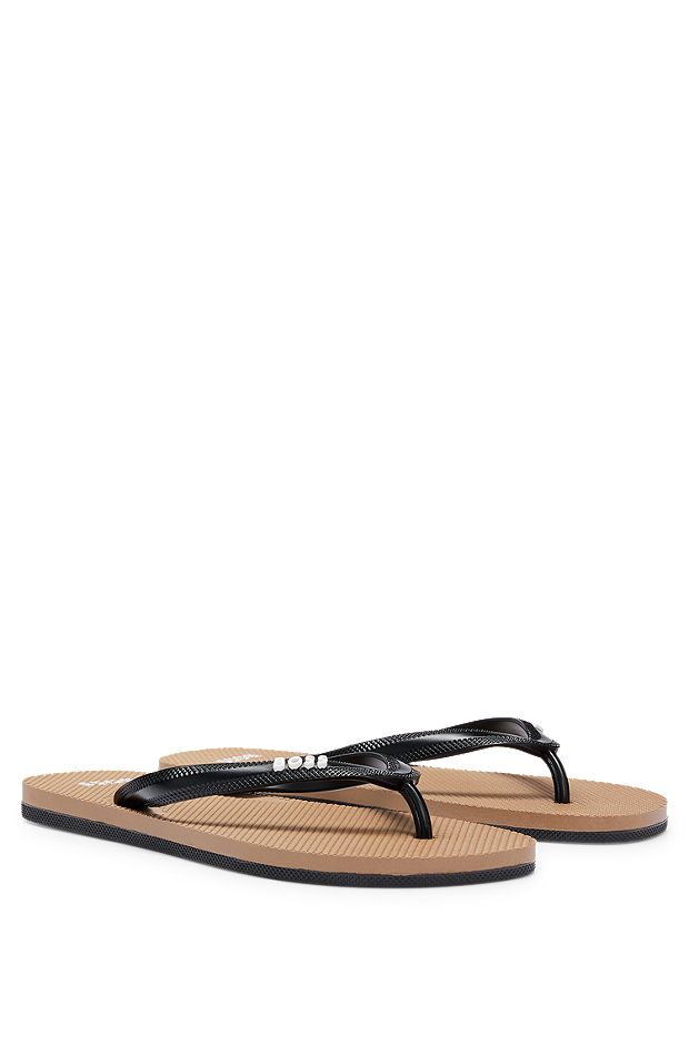 Italian-made flip-flops with branded strap, Light Brown