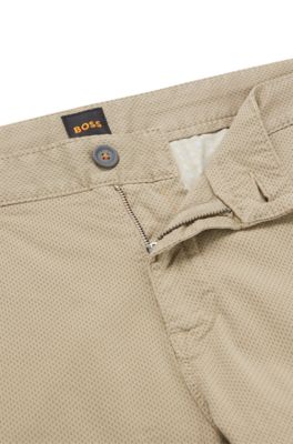 BOSS - Slim-fit trousers in printed stretch-cotton twill 