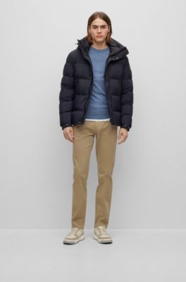 BOSS - Slim-fit trousers in printed stretch-cotton twill 