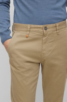 BOSS - Slim-fit trousers in printed stretch-cotton twill 