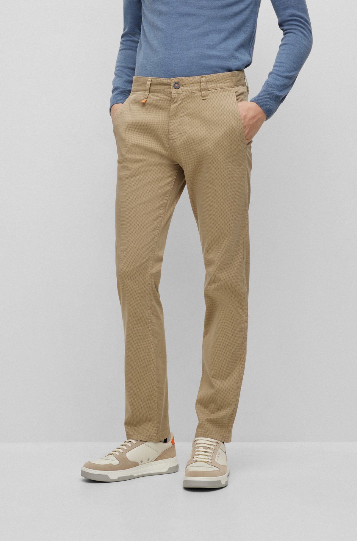 BOSS - Slim-fit trousers in printed stretch-cotton twill