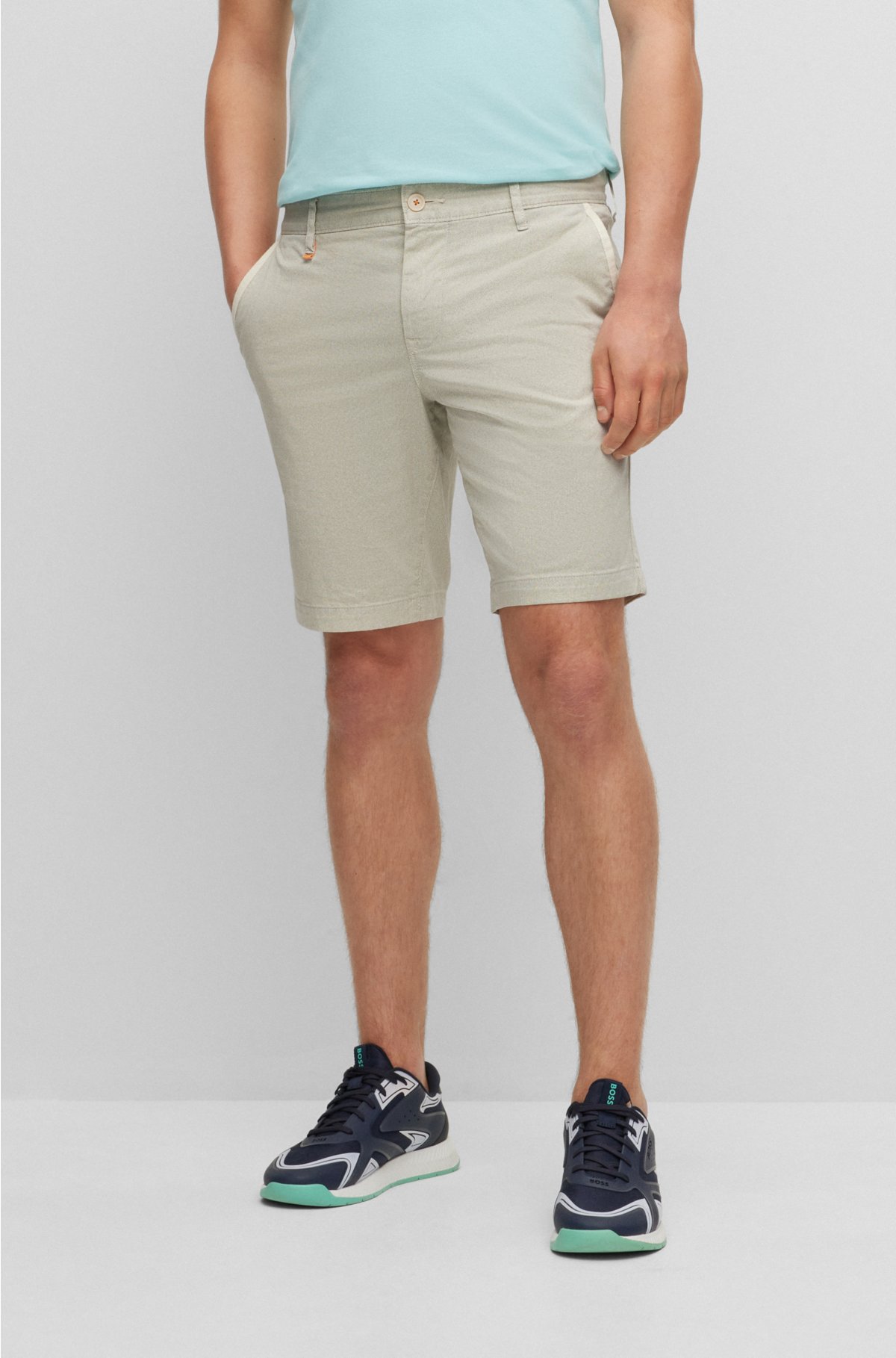 BOSS - Slim-fit shorts in printed stretch-cotton twill