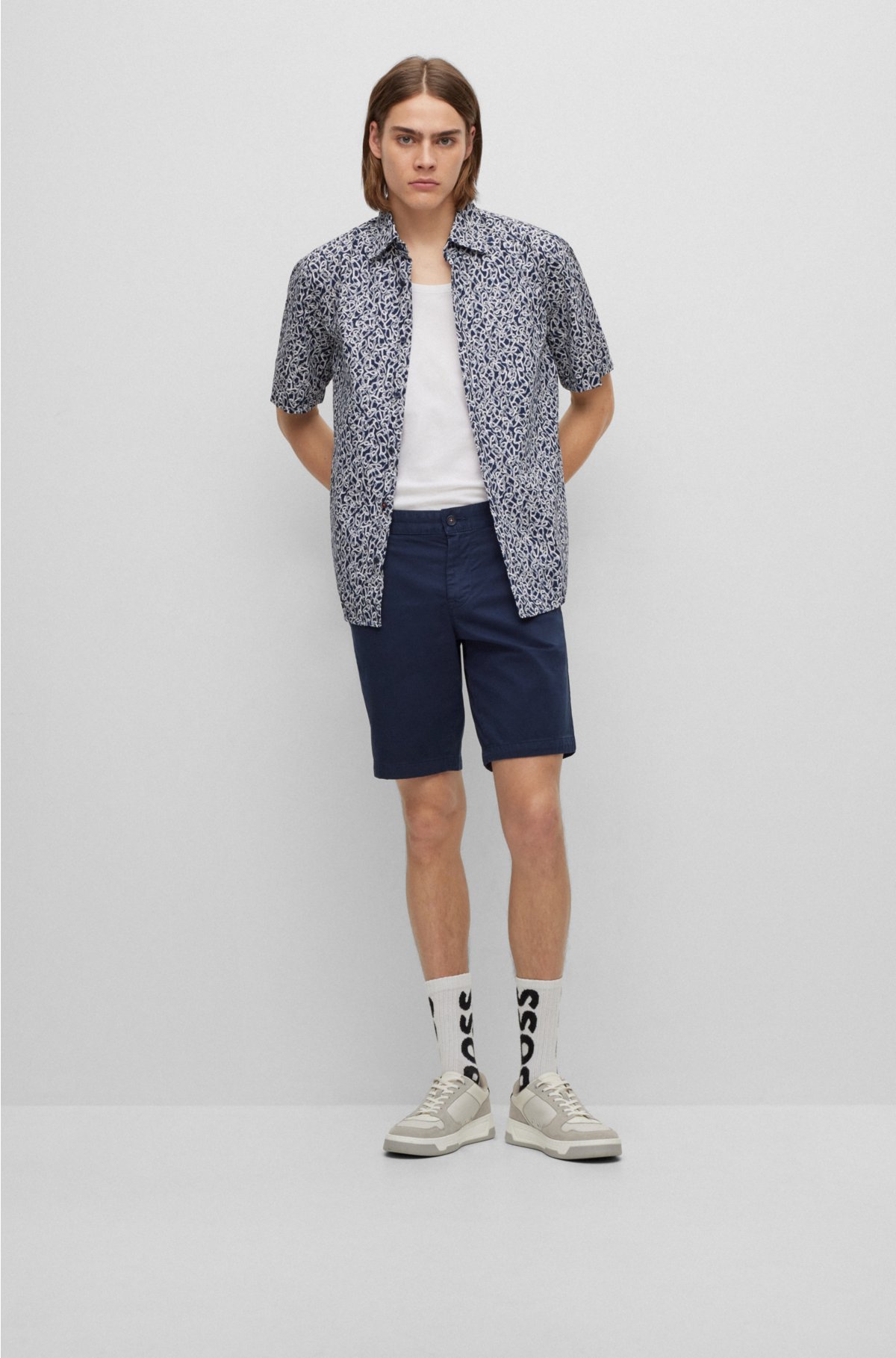 Slim-fit shorts in printed stretch-cotton twill