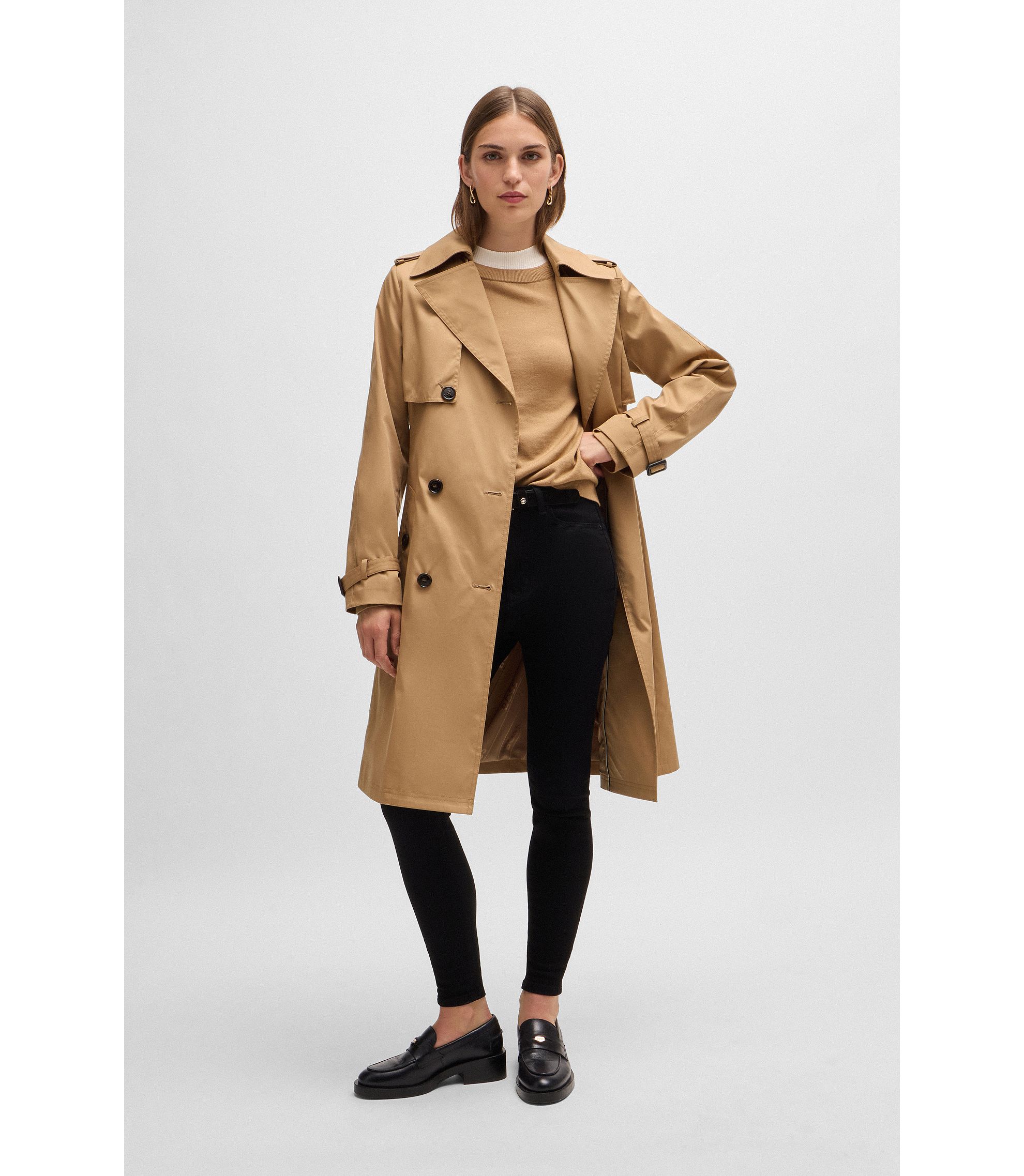 BOSS - Regular-fit trench coat with buckled belt - Beige BOSS - Regular-fit trench coat with buckled belt - Beige