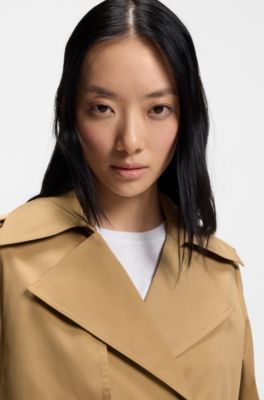 Buckled-belt trench coat with double-breasted closure, Beige