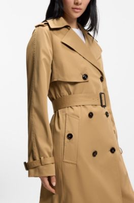 Buckled-belt trench coat with double-breasted closure, Beige