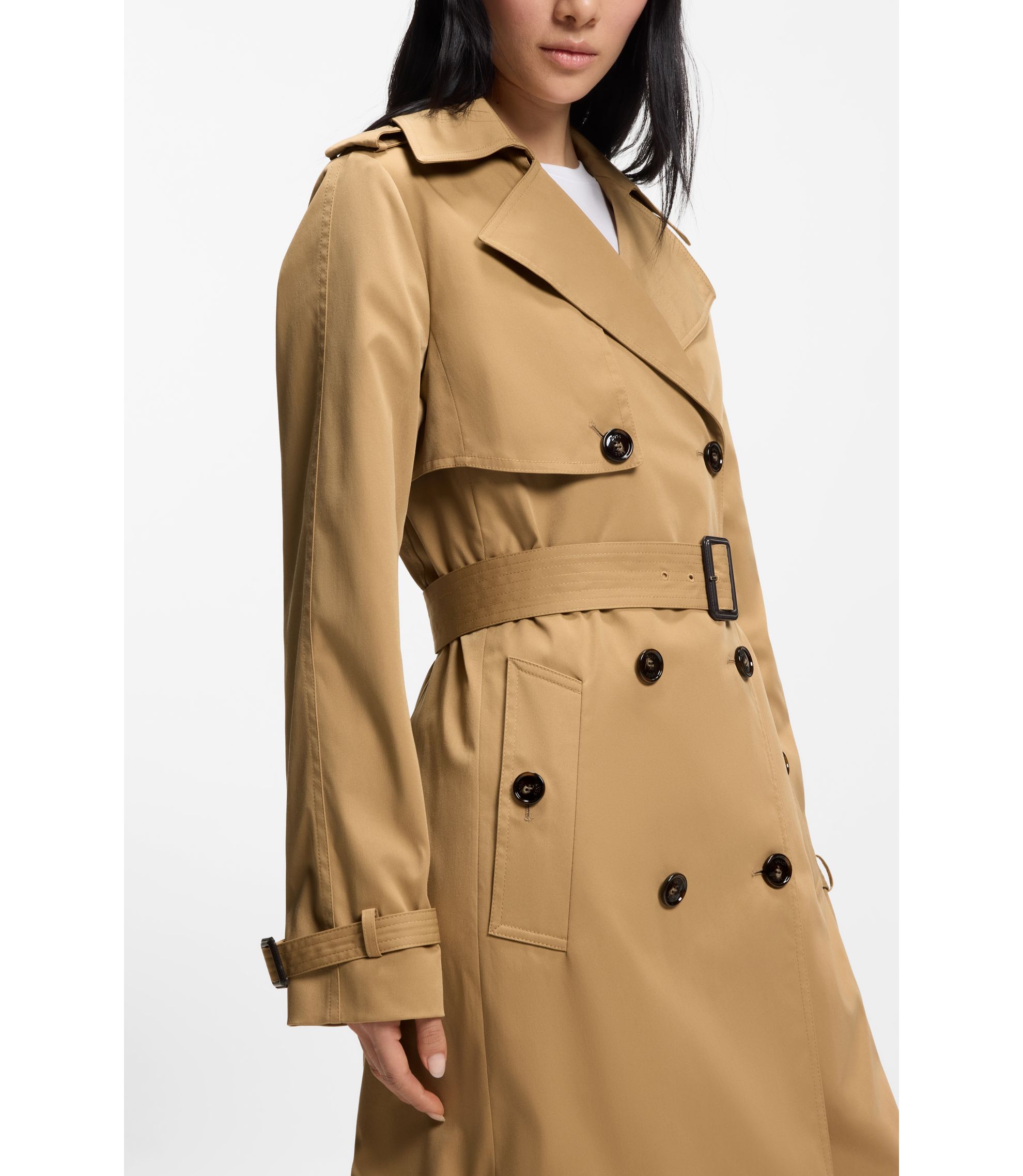 BOSS - Buckled-belt trench coat with double-breasted closure - Beige