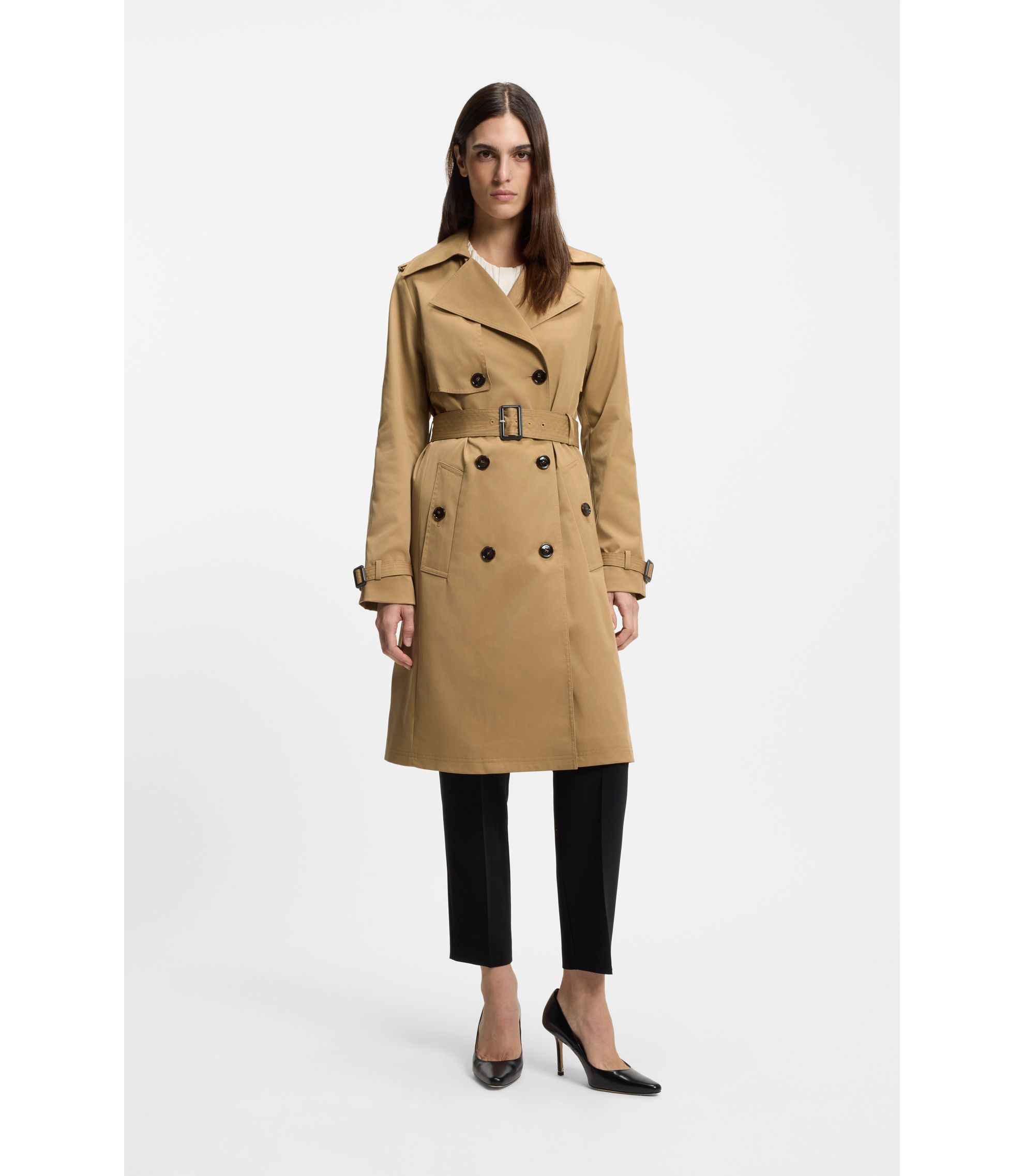 BOSS - Buckled-belt trench coat with double-breasted closure
