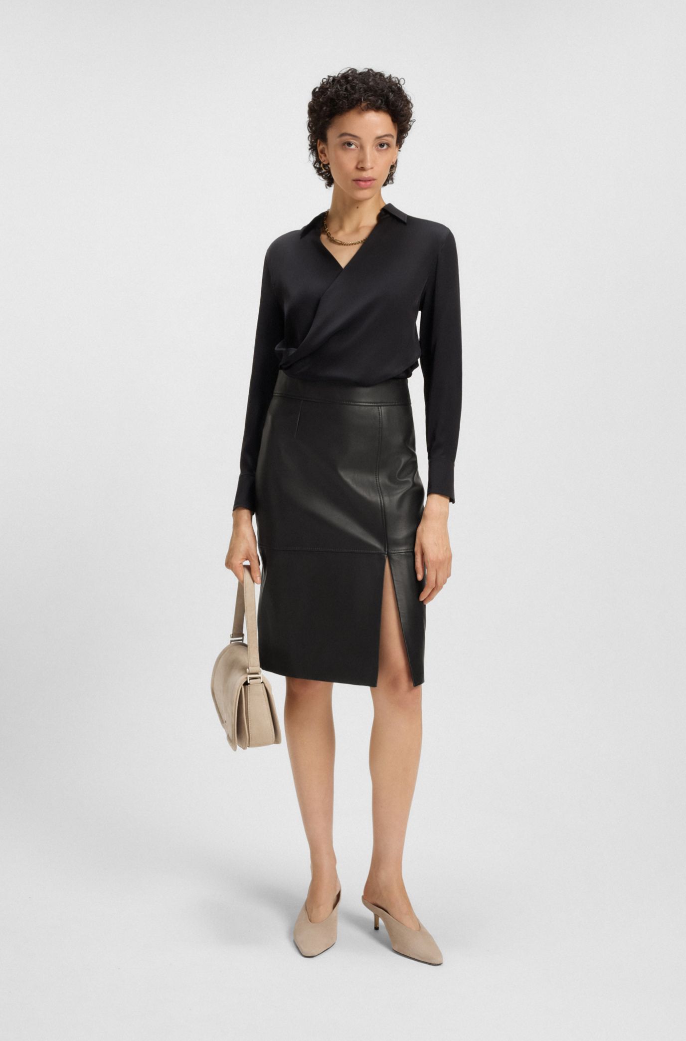 BOSS Slim fit pencil skirt in grained leather