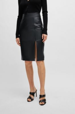 HUGO BOSS SLIM-FIT PENCIL SKIRT IN GRAINED LEATHER