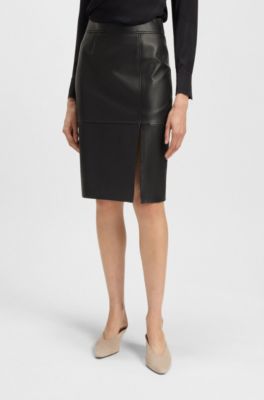 Hugo Boss Slim-fit Pencil Skirt In Grained Leather In Black