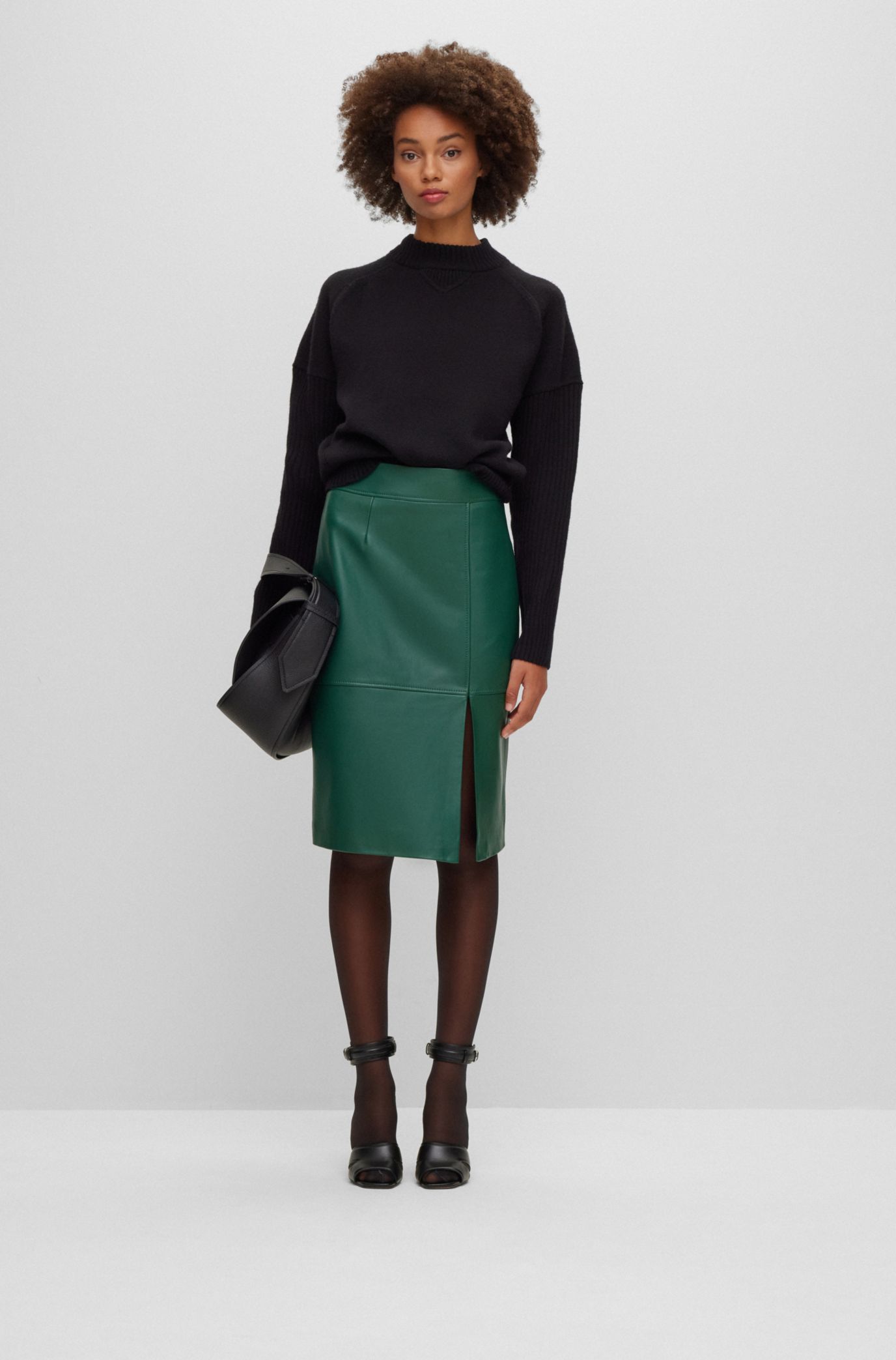 BOSS - Slim-fit pencil skirt in grained leather