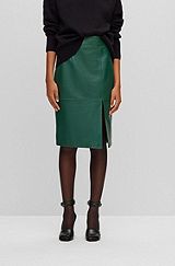 Slim-fit pencil skirt in grained leather, Light Green