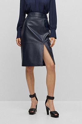 BOSS - Regular-fit pencil skirt in soft leather