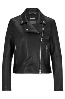 BOSS Slim fit jacket in naturally tanned leather Black