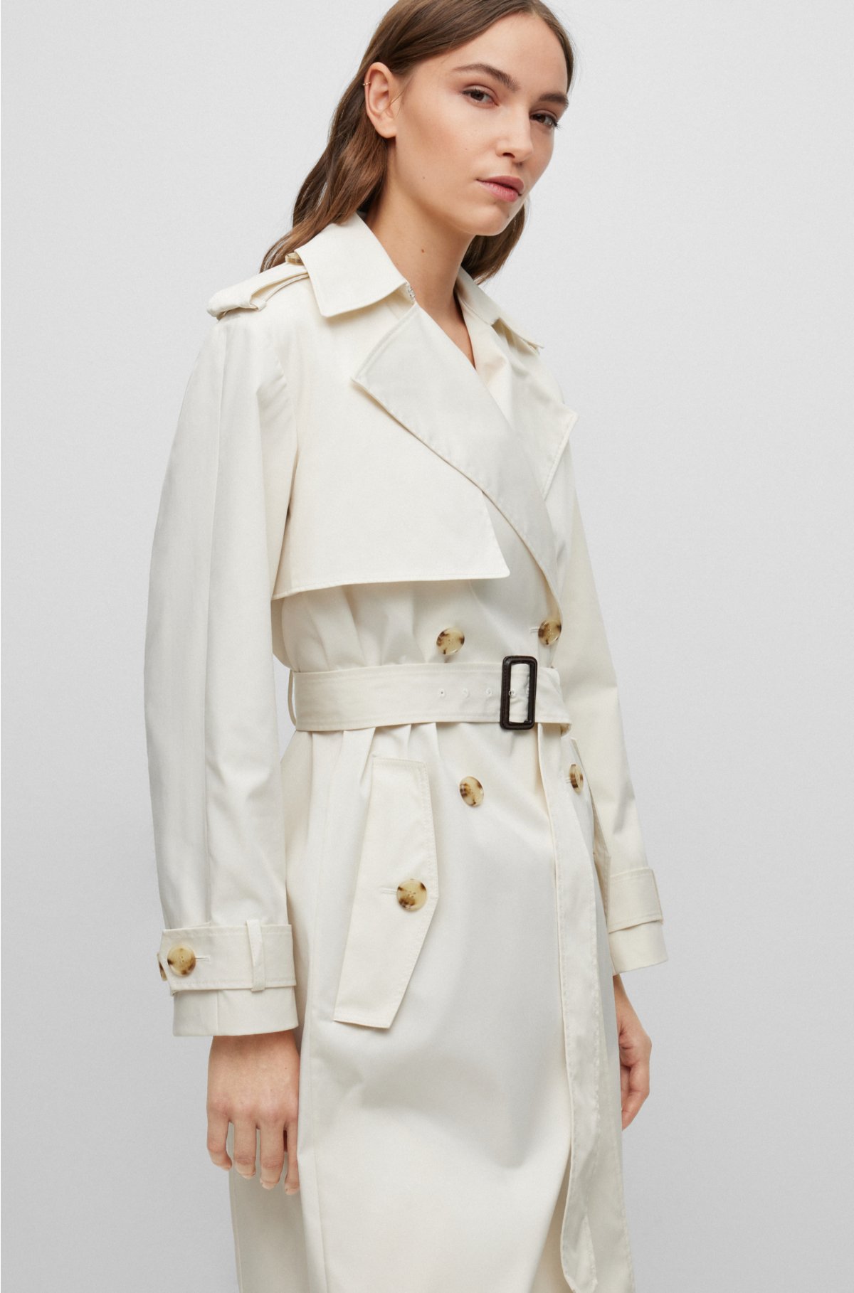 DOUBLE BREASTED BUTTON FRONT TRENCH WITH BELT
