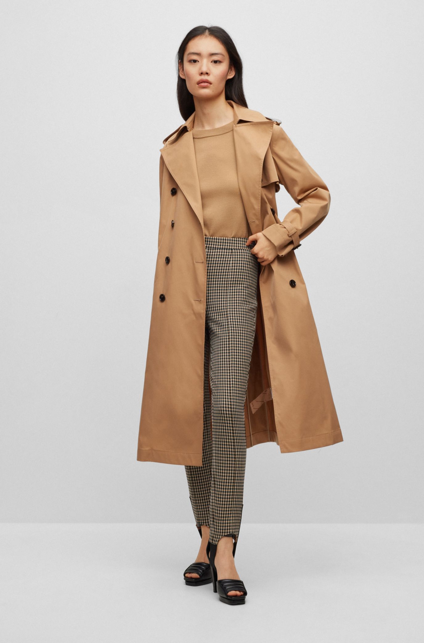  Women's 3/4 Length Double-Breasted Trench Coat with Belt Slim  Wool Trench Long Parka Coats Winter Maxi Jacket : Clothing, Shoes & Jewelry