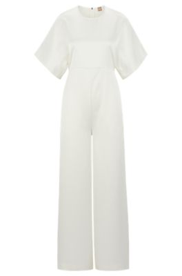 BOSS - Short-sleeved slim-fit jumpsuit in satin