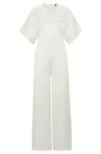 Short-sleeved slim-fit jumpsuit in satin, White