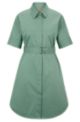 Slim-fit stretch-cotton shirt dress with belted closure, Light Green