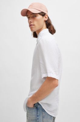 Camisa regular fit de lona de lino, Blanco